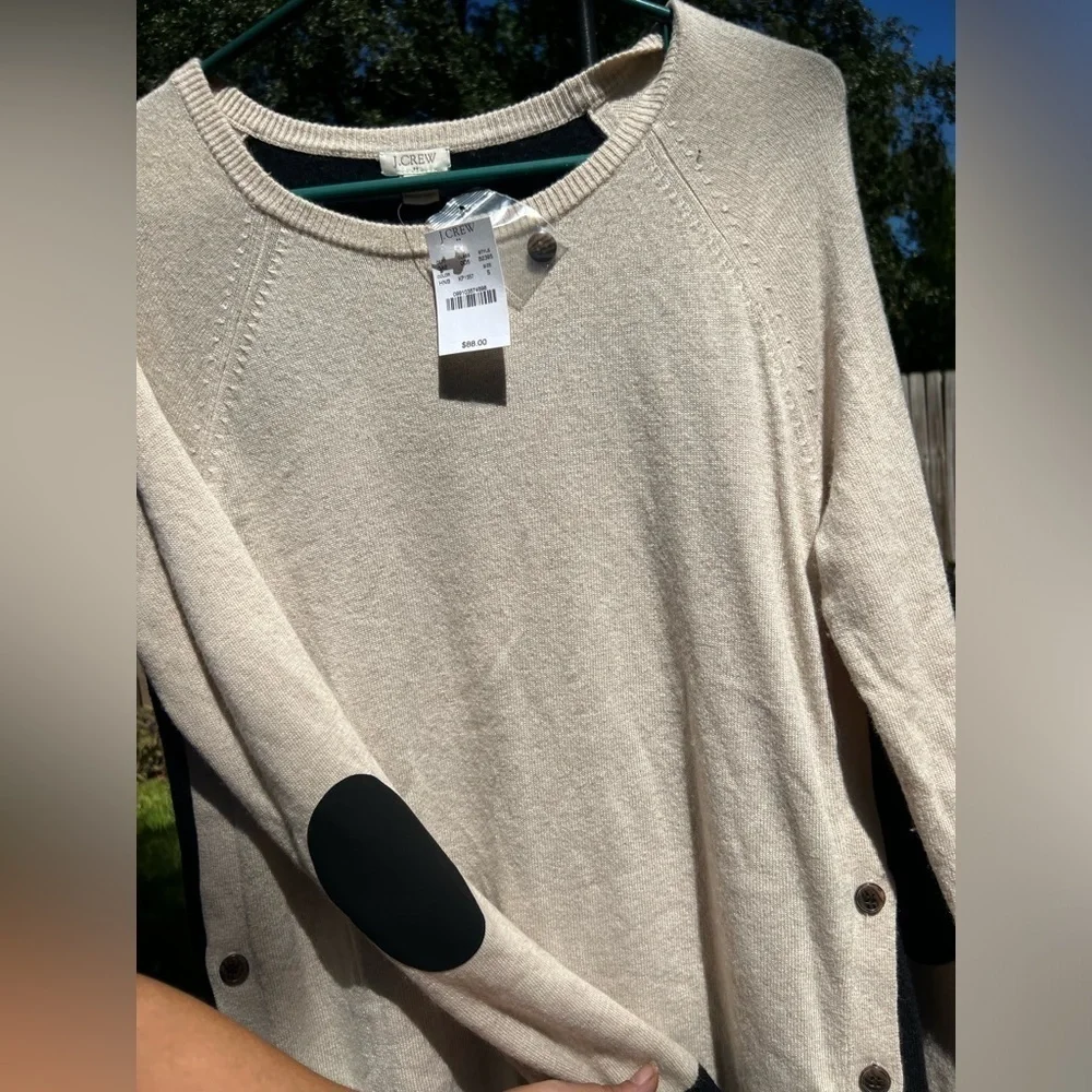 New ▶️ J. Crew ◀️ Color Block Wool Blend Crew Sweater with elbow patch.